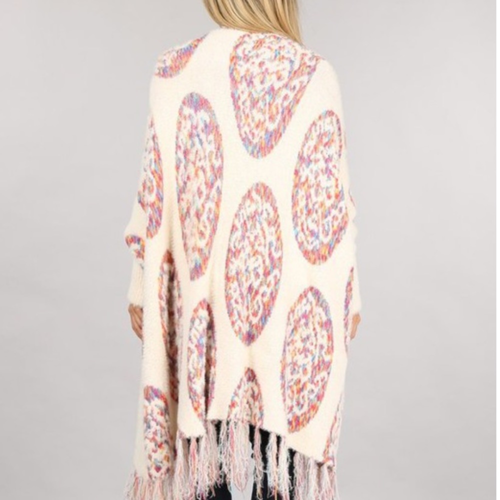 50. LAST 1 COST🛑!FUZZY OVERSIZE fringe Aztec Poncho cardigan sweater multicolor - Picture 2 of 2